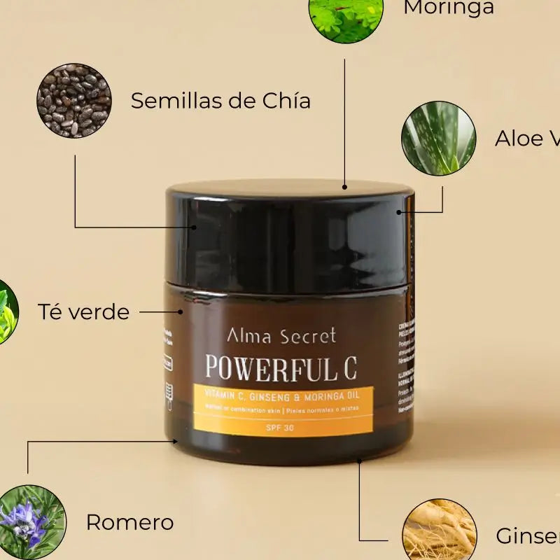 Alma Secret Powerful C – sisältää C-vitamiinia, ginsengiä ja moringaa. SPF 30