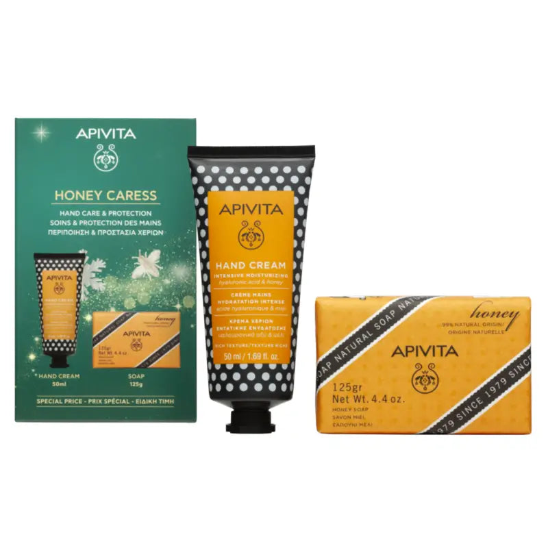Apivita -lahjapakkaus: intensiivinen käsivoide + hunajasaippua, 50 + 125 ml