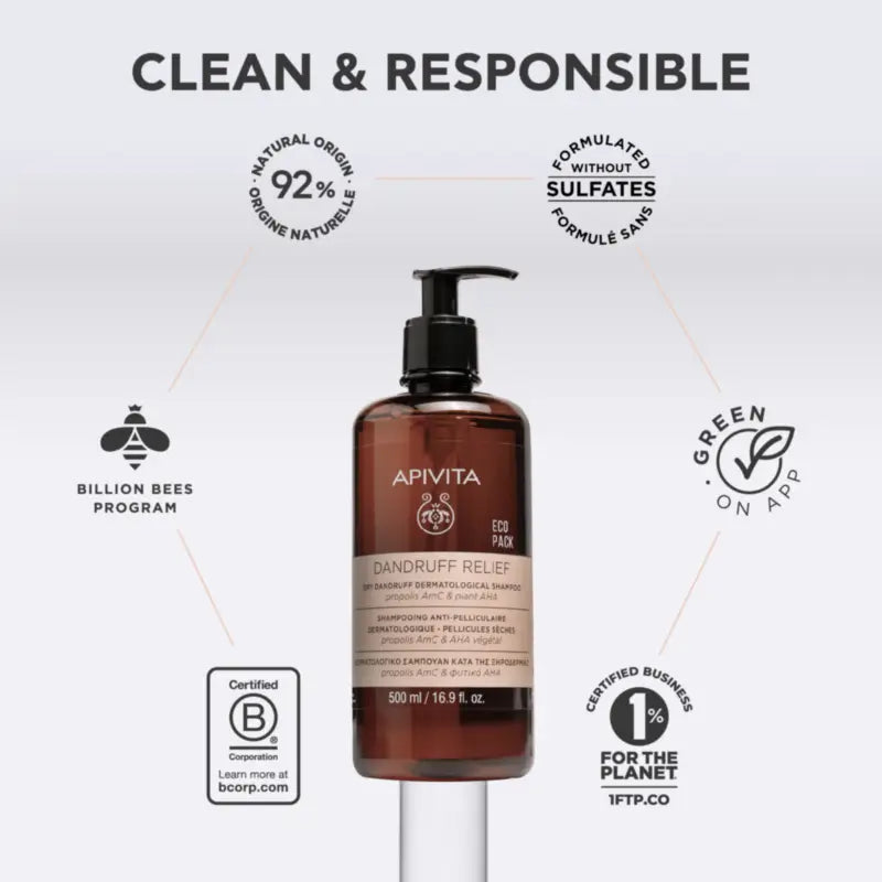 Apivita Ecopack – Dermatologinen shampoo kuivalle hilseelle, 500 ml