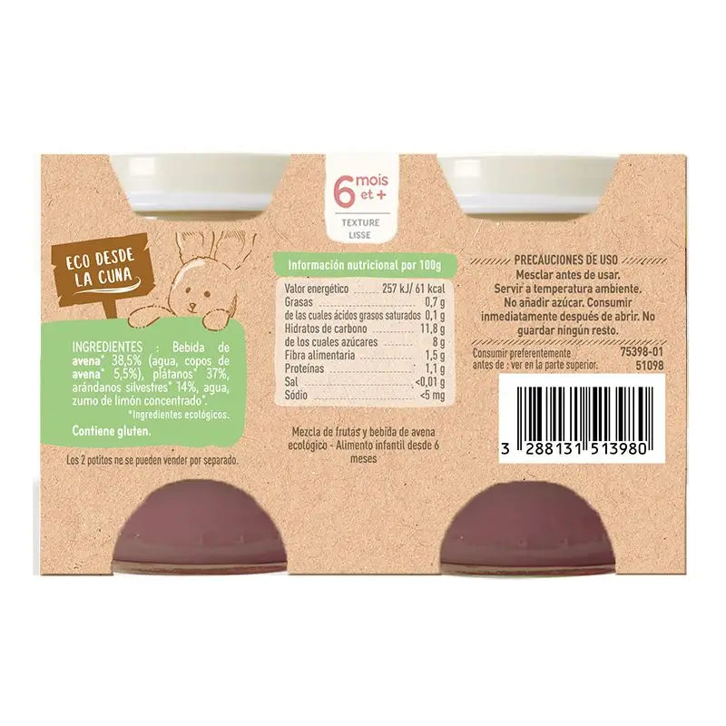 Babybio-jogurtti: kaura, banaani, mustikat – 2 x 130 g