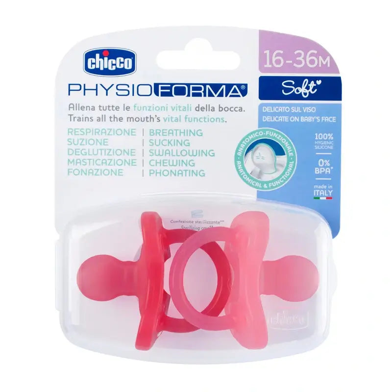 Chicco Physio Soft -tutti, vaaleanpunainen, kokonaan kumia, yli 12 kuukautta, 2 kpl:n pakkaus