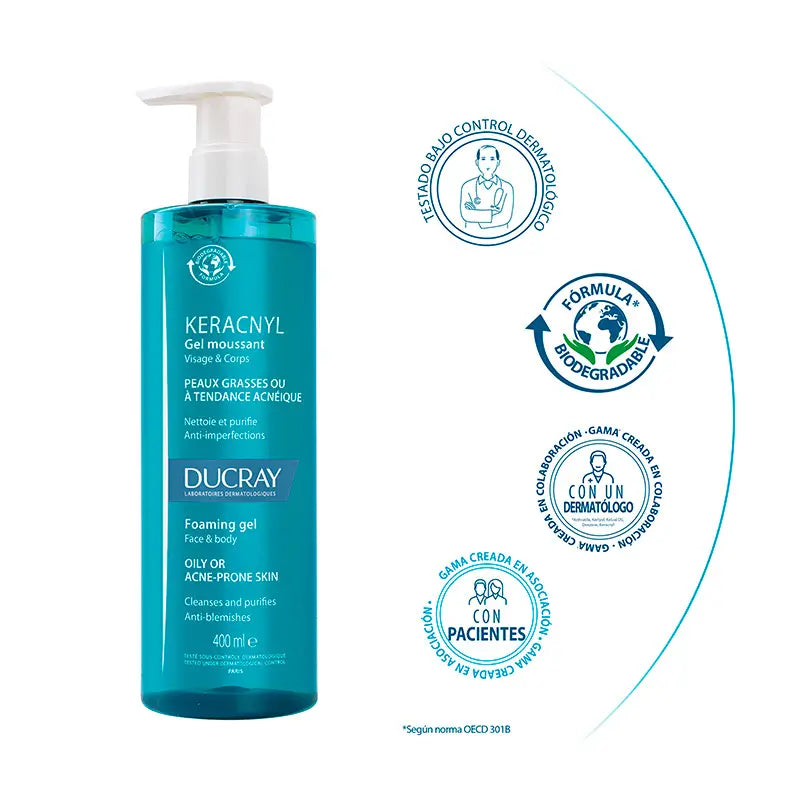 Ducray Keracnyl -puhdistusgeeli 400 ml