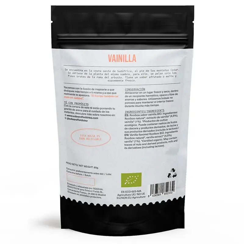 Edward Fields Tea Rooibos-tee, vanilja, luomua, irtotavarana, 25 kupillista, kofeiiniton, 60 g