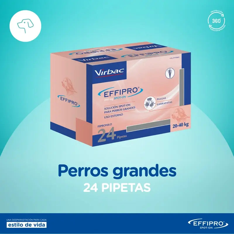 Effipro 268 mg Spot-On, suuret koirat 20–40 kg, 24 pipettia