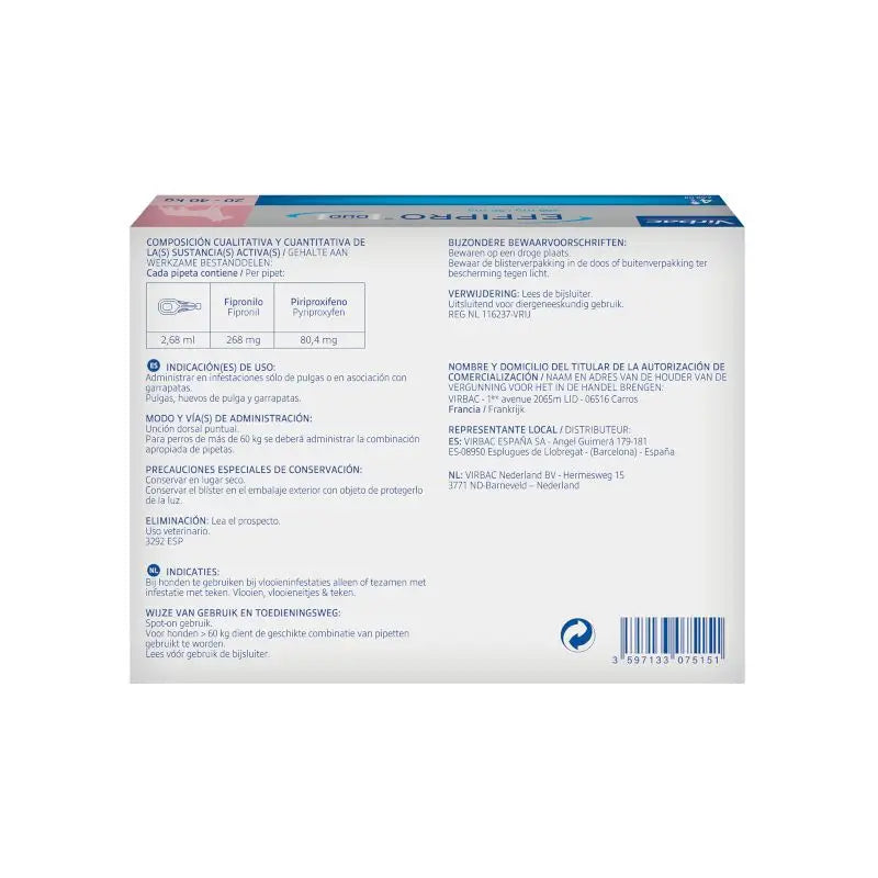 Effipro Duo Spot-On iso koira 20–40 kg, 4 pipettia