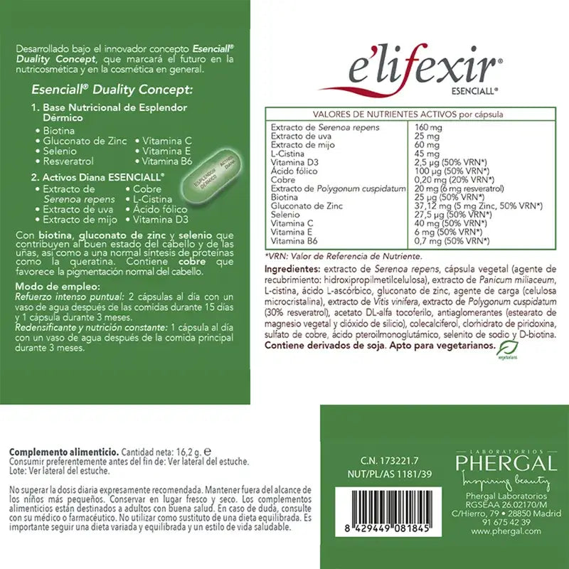 Elifexir Esenciall -tiivistävä pakkaus: 60 kapselia + seerumi 35 ml.
