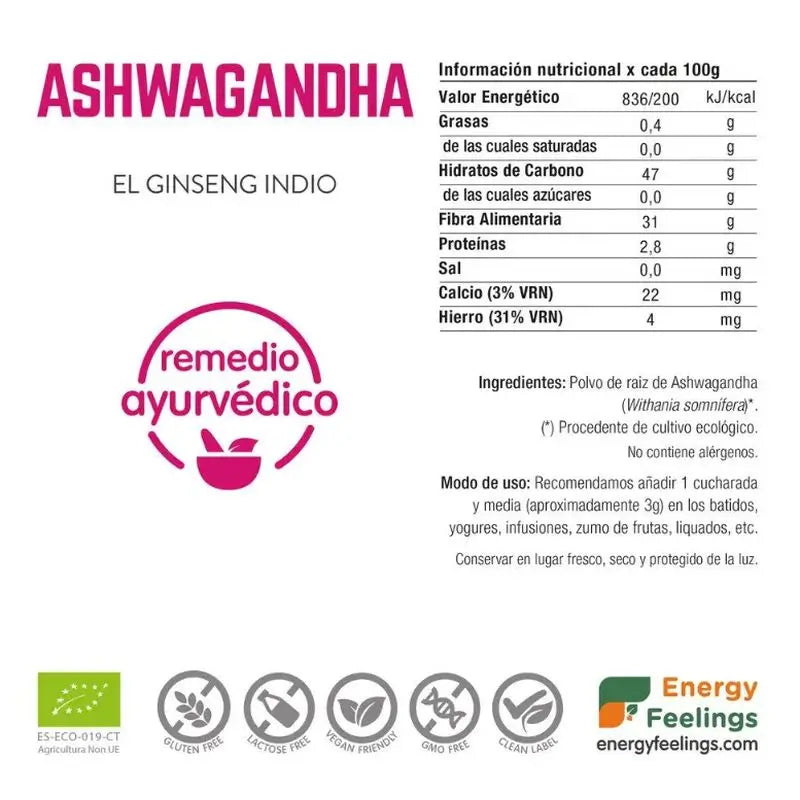 Energy Feelings Ashwagandha 1 kg. Eco Vegan Sg
