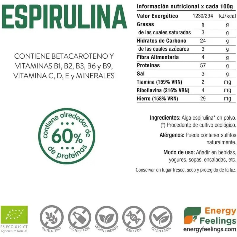 Energy Feelings Spirulina-jauhe 1 kg. Luomu