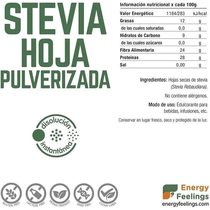 Energy Feelings Stevia-lehtijauhe 100 g. Vegaaninen Sg