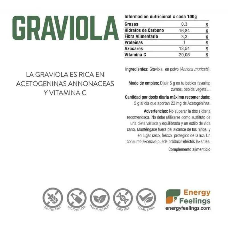 Energy Feelings Graviola -jauhe 150 g. Vegaaninen Sg