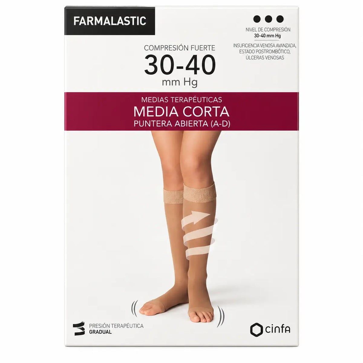 Farmalastic Media, lyhyt, voimakas kompressio, avoin kärki, beige, koko XL