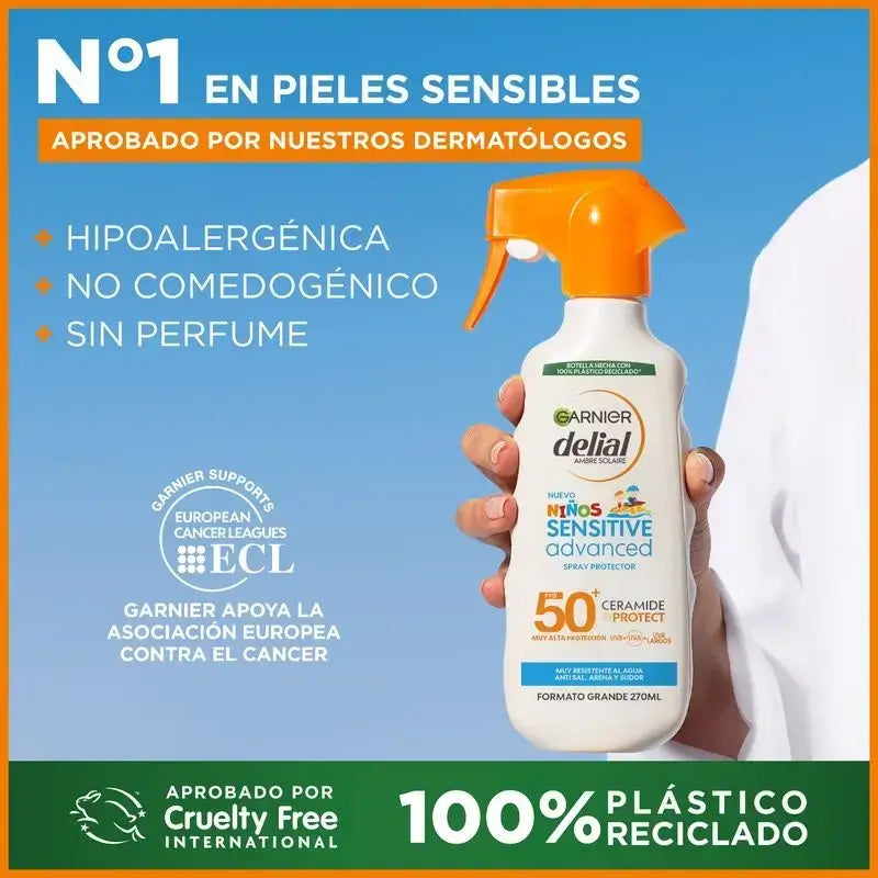 Garnier Delial lasten aurinkovoide SPF 50 vaalealle ja herkälle iholle. Lasten tuote, 270 ml