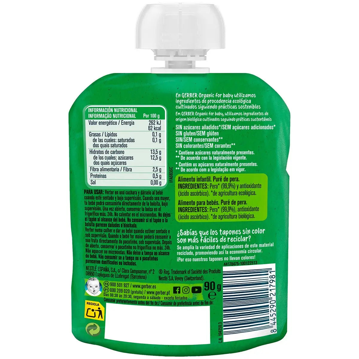 Gerberin luomupussit, päärynä, 90 g
