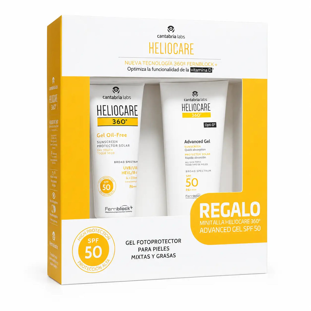 Heliocare Pack 360 -geeli, SPF 50 + 360 Advance -geelin minikoko, 150 ml