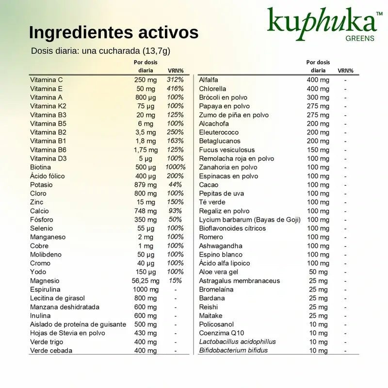 Kuphuka Greens 100 % luonnollinen ja kokonaisvaltainen ravintolisä, omena ja vanilja, 411 g