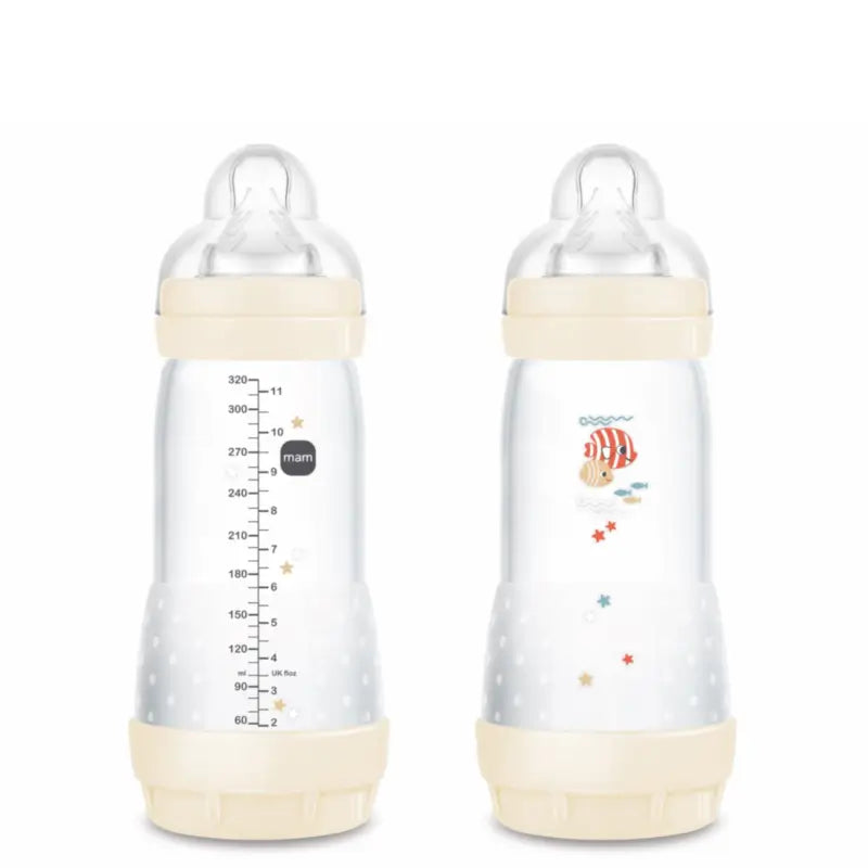 Mam Baby Easy Start -tuttipullo, ilmavaivoja ehkäisevä, neutraali, kiiltävä, 2 x 320 ml