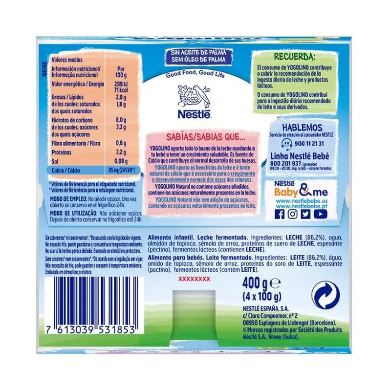 Nestlé Yogolino Natural, 4 x 100 g