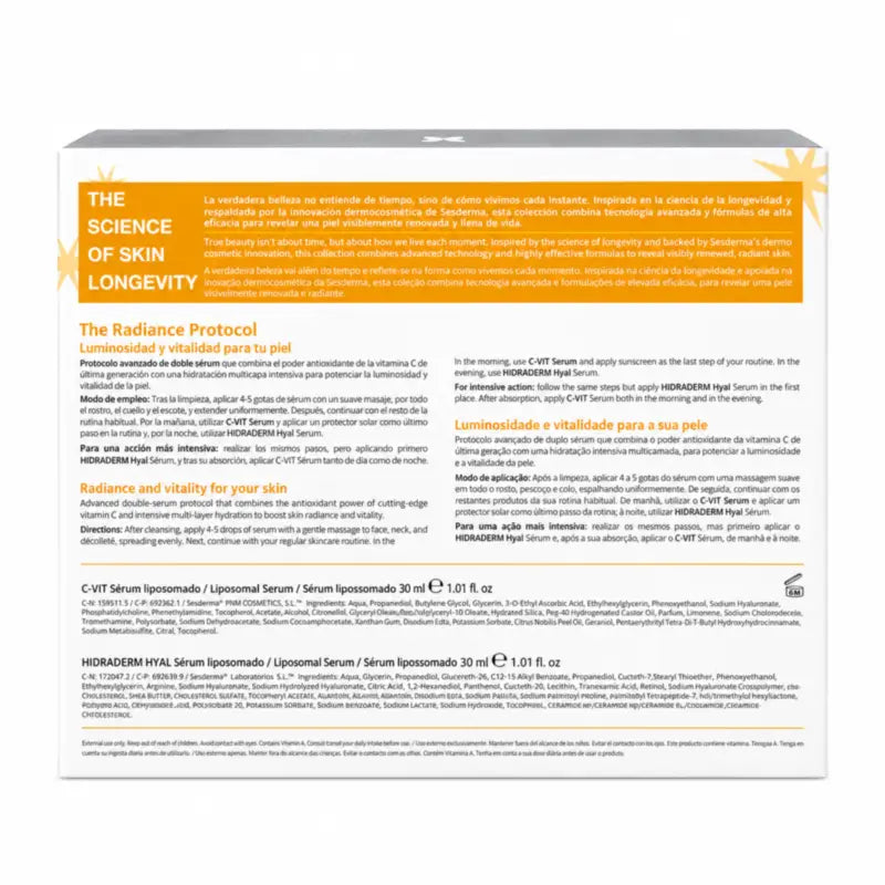 Sesderma The Radiance Protocol -paketti: C-Vit-seerumi + Hidraderm Hyal -seerumi