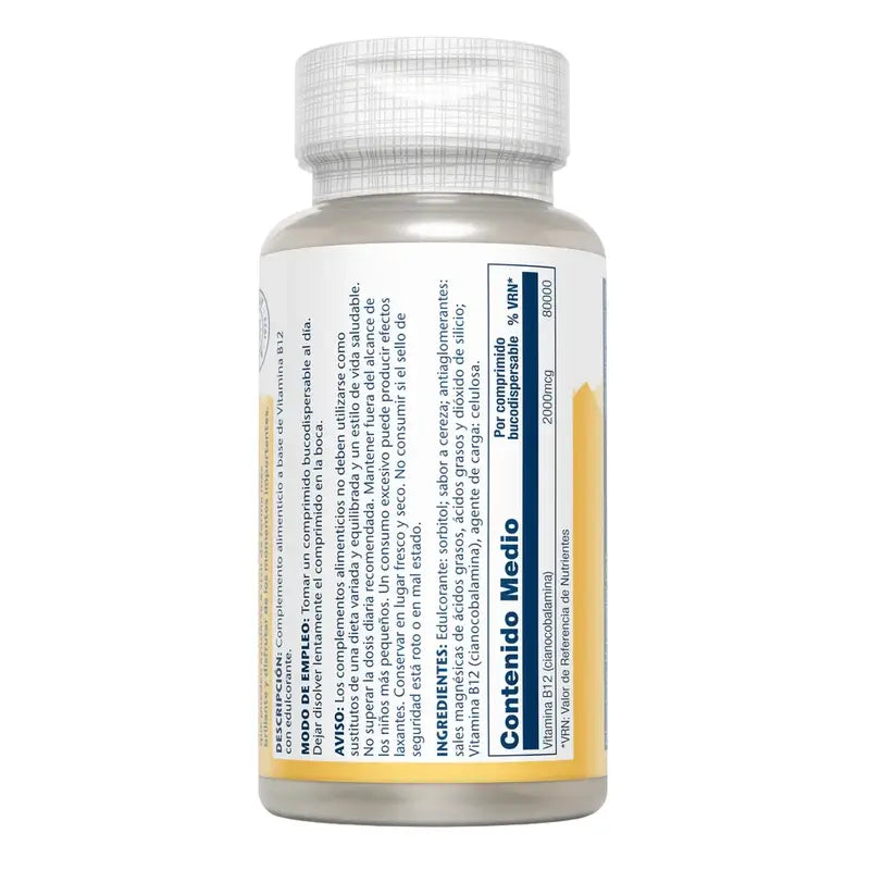 Solaray B12-vitamiini 2000 mcg, 90 kpl, kielen alle otettavia tabletteja