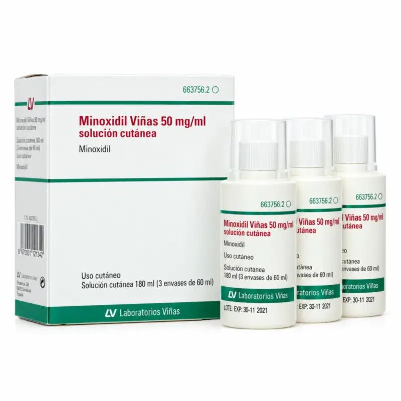 Minoxidil Viñas 50 mg/ml ihonhoitoon tarkoitettu liuos, 3 pulloa à 60 ml
