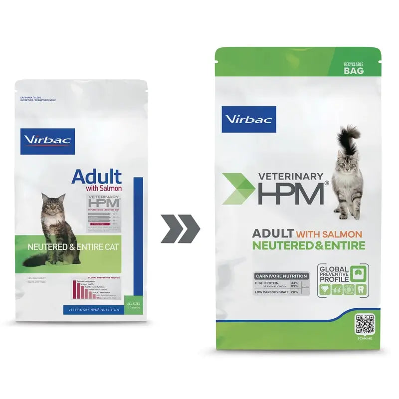 Virbac Hpm Adult Salmon Neutered & Entire kissanruoka 1,5 kg, kissanrehua