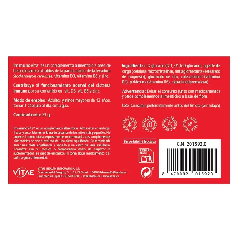Immunovita 60 kapselia – Sisältää D3-vitamiinia ja beeta-glukaaneja