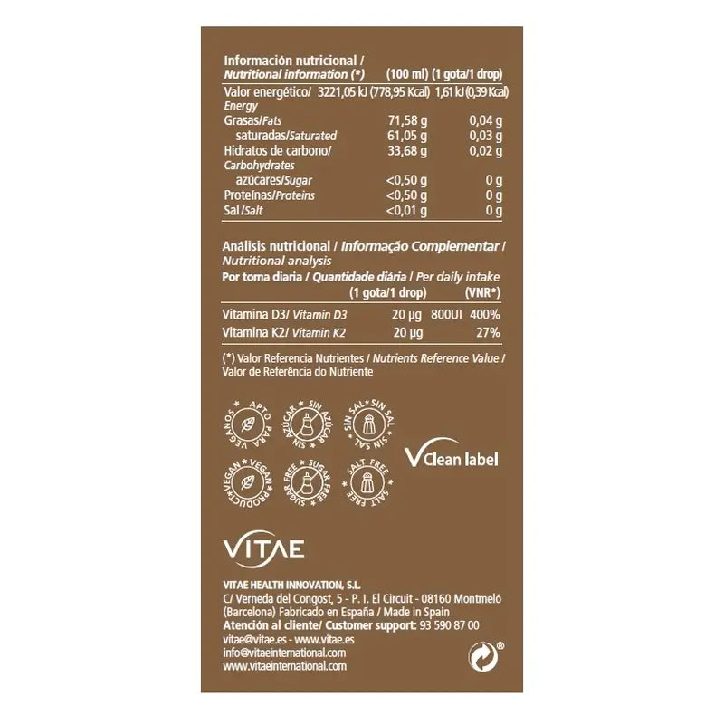 Vitae Vitamin D3K2 10 ml – D3- ja K2-vitamiinit luustolle ja immuunijärjestelmälle