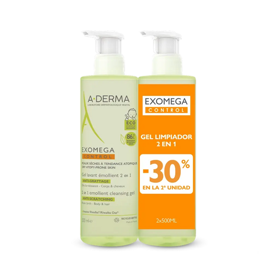 A-Derma Exomega Control Emollient Cleansing Gel 2-1 Anti-Irritation 2 X 500 Ml