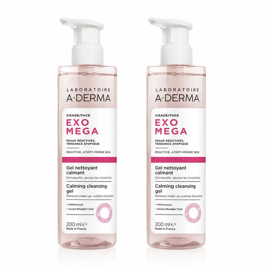 A-Derma Exomega rauhoittava kasvojen puhdistusgeeli, 200 ml, 2 kpl:n pakkaus