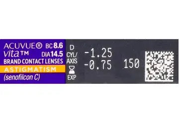 Acuvue Vita kuukausittaiset tooriset piilolinssit, 6 kpl