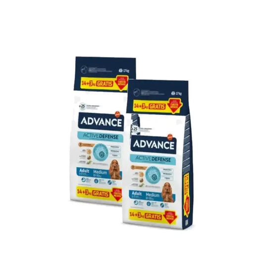 Advance Adult Medium -koiranruoka keskikokoisille koirille, kanaa sisältävä, 2 x 14+3 kg:n pakkaus