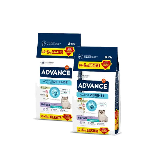 Advance Hairball -ruoka steriloiduille kissoille, kalkkunalla, 2 x 10+2 kg:n pakkaus