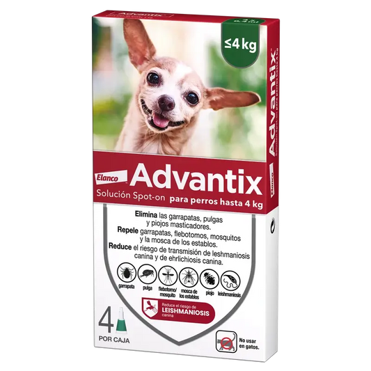 Advantix-loislääkepipetit koirille, paino enintään 4 kg, 4 kpl x 0,4 ml