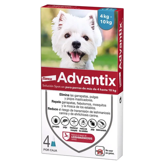 Advantix-loislääkepipetit koirille, paino 4–10 kg, 4 kpl × 1 ml