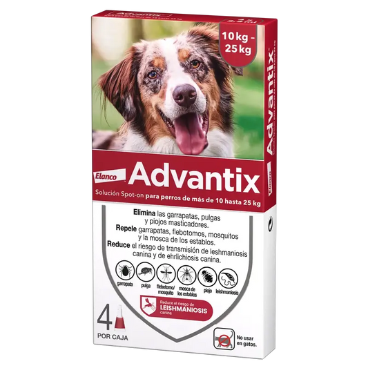Advantix-loislääkepipetit koirille, joiden paino on 10–25 kg, 4 kpl × 2,5 ml