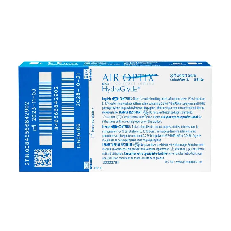 Air Optix Plus Hydraglade Monthly Spherical Contact Lenses, 3 units - +1.25, 8.6, 14.2