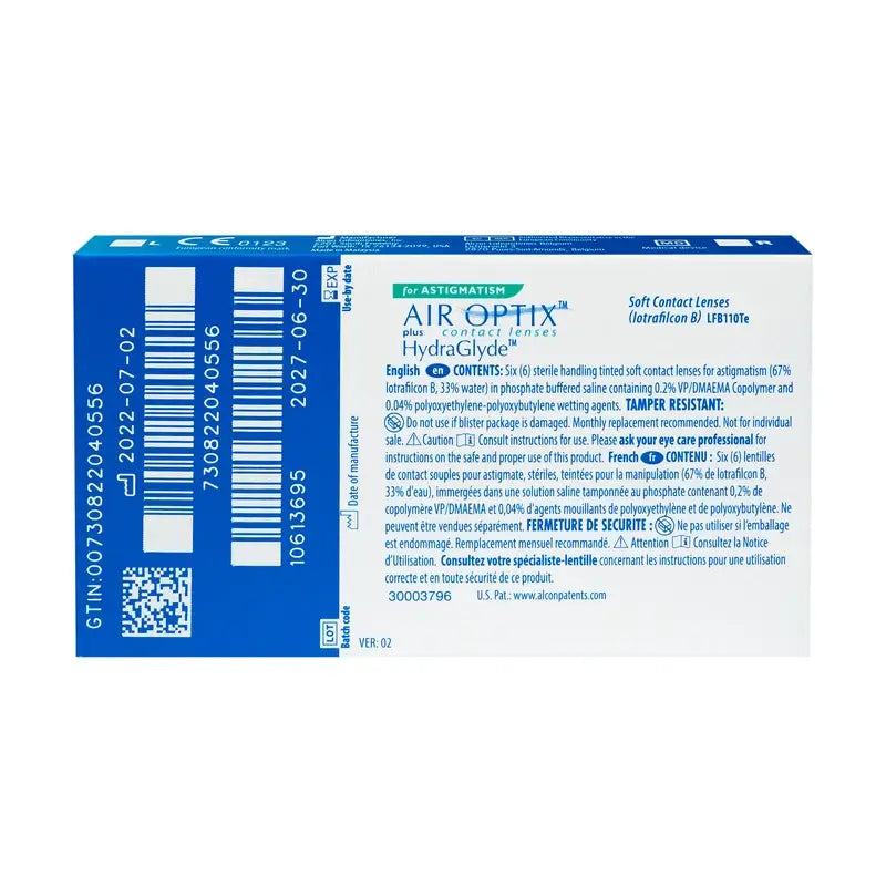 Air Optix Plus HydraGlyde -kuukausittaiset tooriset piilolinssit, 6 kpl