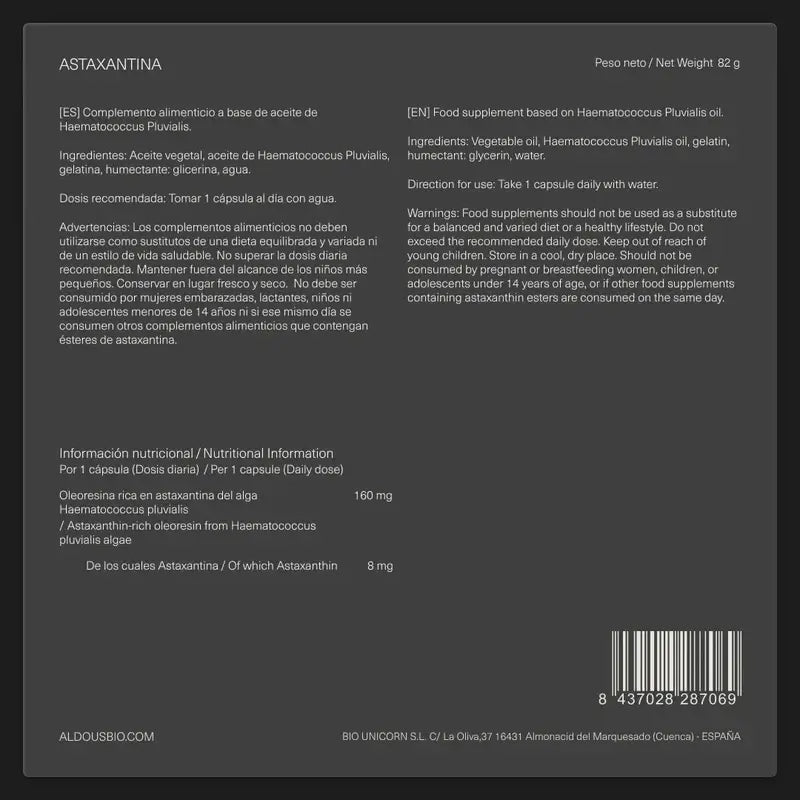 Aldous Bio Puhdas luonnollinen astaksantiini, 120 kapselia