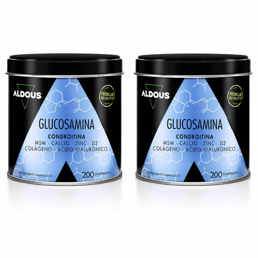 Aldous Bio: glukosamiini, kondroitiini, MSM, kollageeni, hyaluronihappo, sinkki, kalsium ja D3-vitamiini, 200 tablettia, 2 pakkausta