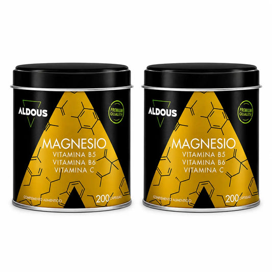 Aldous Labs - ravintolisä: magnesiumia sekä C-, B5- ja B6-vitamiineja, 200 kapselia, 2 pakkausta