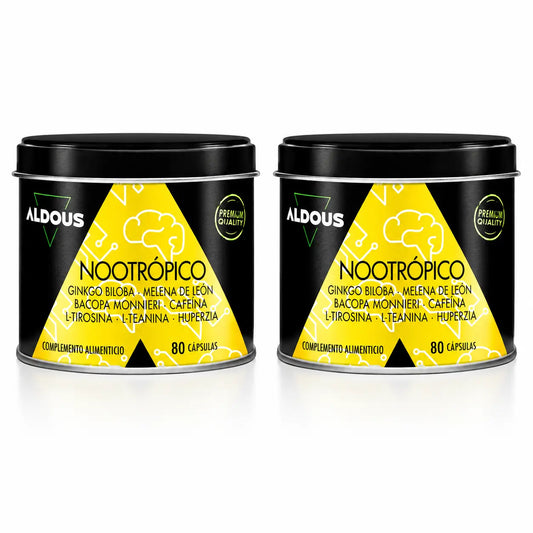 Aldous Labs - nootrooppinen valmiste, jossa on ginkgo bilobaa, leijonantähteä, kofeiinia, bacopaa, tyrosiinia, teaniinia ja huperziini A:ta, 2 kpl:n pakkaus
