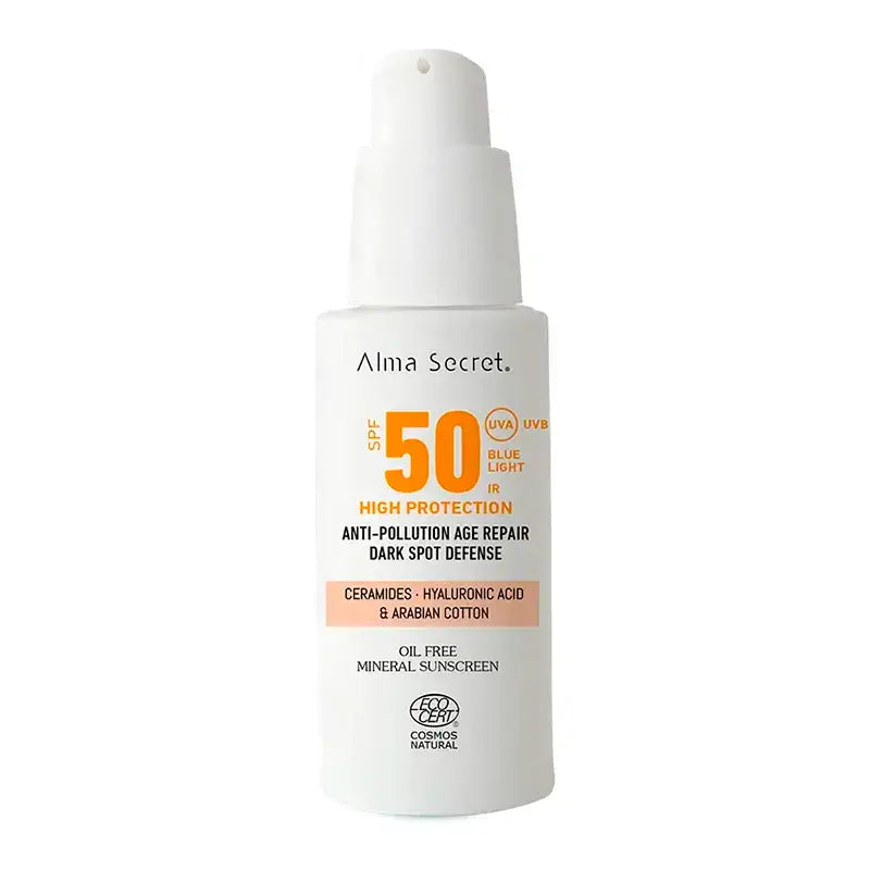Alma Secret Solar Facial Natural Sunscreen Spf 50 With Ceramides, Anti-Blemish And Oil-Free (Colour: Sand)