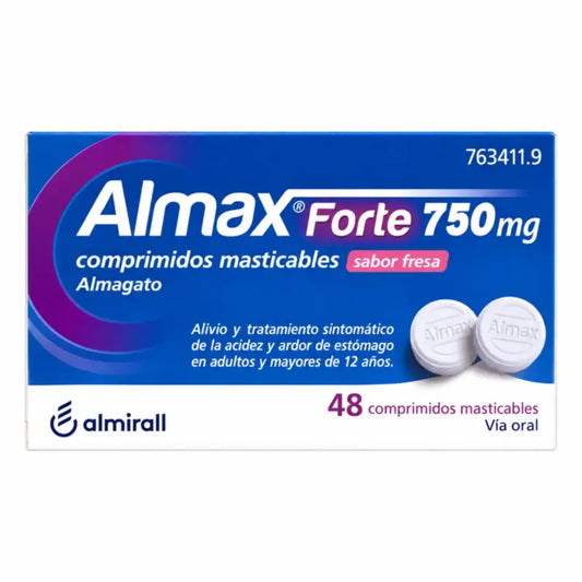 Almax forte 750 mg, mansikanmakuinen, 48 purutablettia