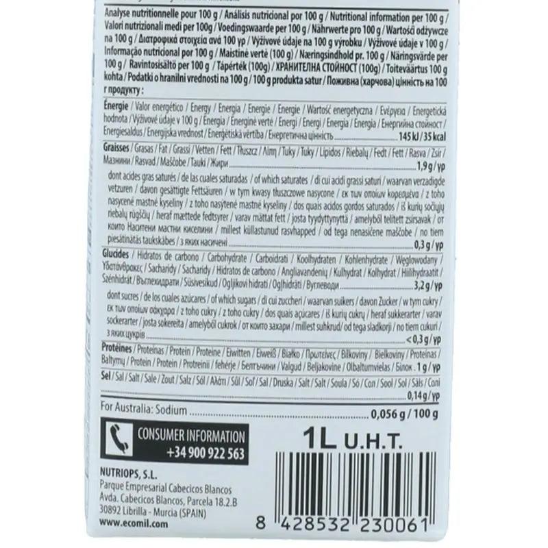 Almond Ecomil Nature-mantelijuoma 1 l, 6 kpl, luomutuote, valmistaja tuntematon