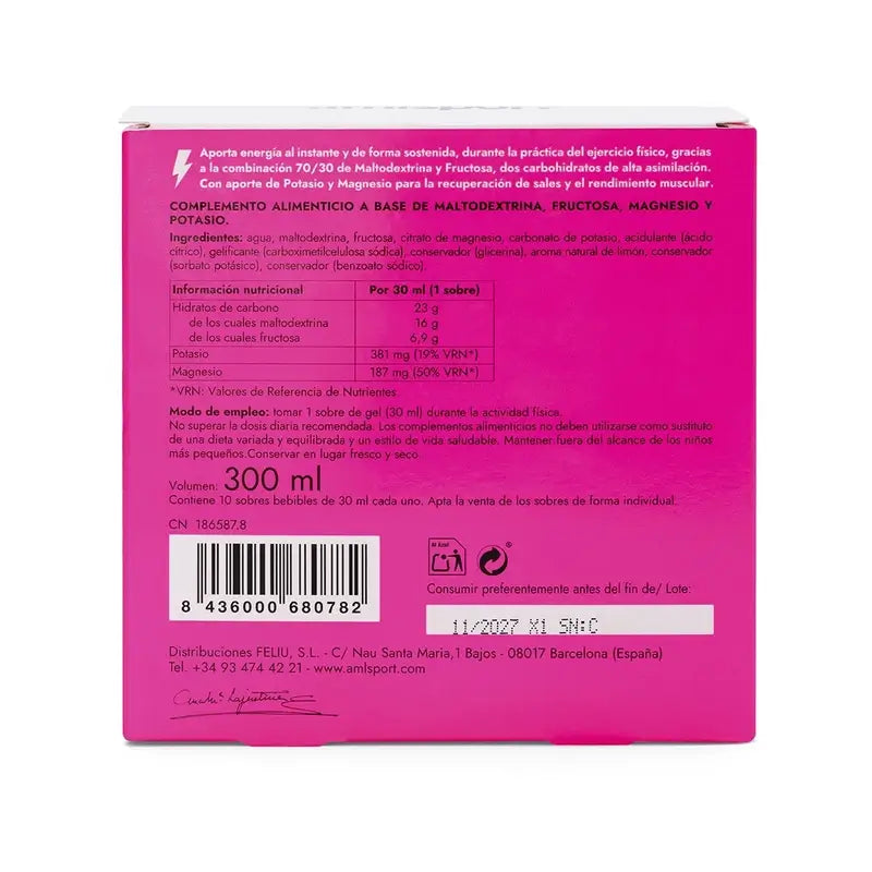 AML SPORT Glucomag 70/30 -geeli, sitruunanmakuinen, 10 pussia à 30 ml 