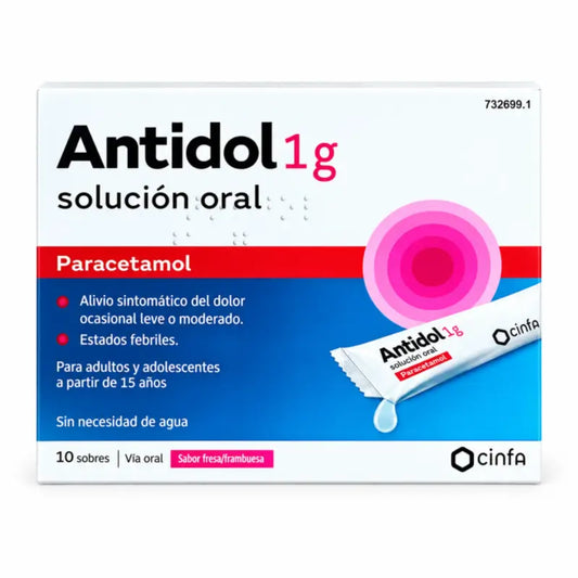 Antidol 1 g suun kautta otettava liuos, 10 pussia