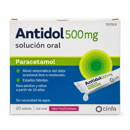 Antidol 500 mg 20 pussia suun kautta otettavaa liuosta, 20 pussia 5 ml:n suun kautta otettavaa liuosta