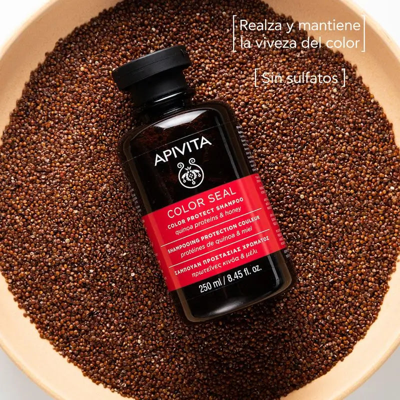 Apivita värin kiinnittävä shampoo, jossa on quinoa ja hunajaa, 250 ml