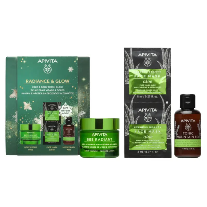 Apivita Bee Radiant -lahjapakkaus: kevyt voide, 50 + 2*8 + 75 ml