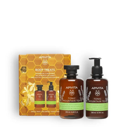 Apivita-lahjapakkaus – Tonic Mountain Tea -geeli + vartalovoide 200 ml, 2 kpl